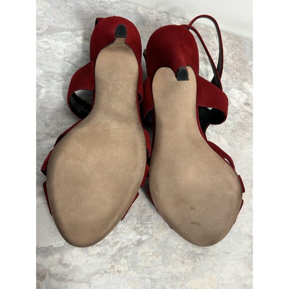 Classiques Entier Trellis Suede Strap Buckle Heels in Red - Sz 9.5M - Picture 5 of 10